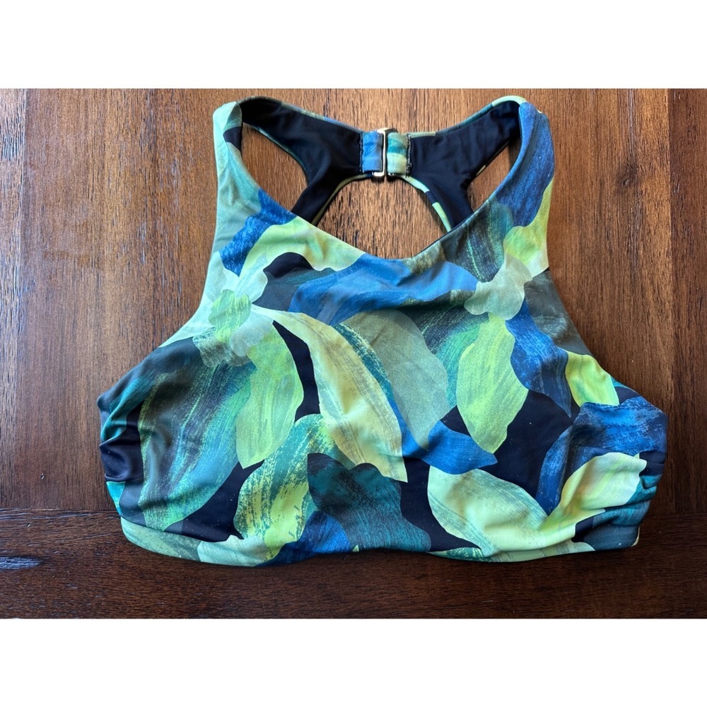 Athleta Bikini Top Maldives Liana Floral Green Blue High Neck Underwire -34 B/C